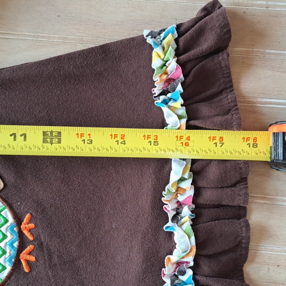 RareToo! Brown Owl Appliqué Chevron Sleeve Tunic Top Fall Thanksgiving Outfit - Picture 7 of 10